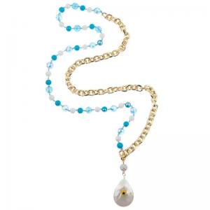  Natural Shell Pendant Glass Crystal Beads Gold Chain Necklace Multicolor 8mm Manufactures
