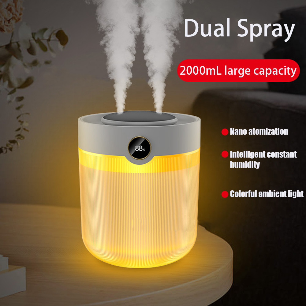  Large Capacity 2L Humidity Display Dual Spray USB Silent Household Humidifier Manufactures