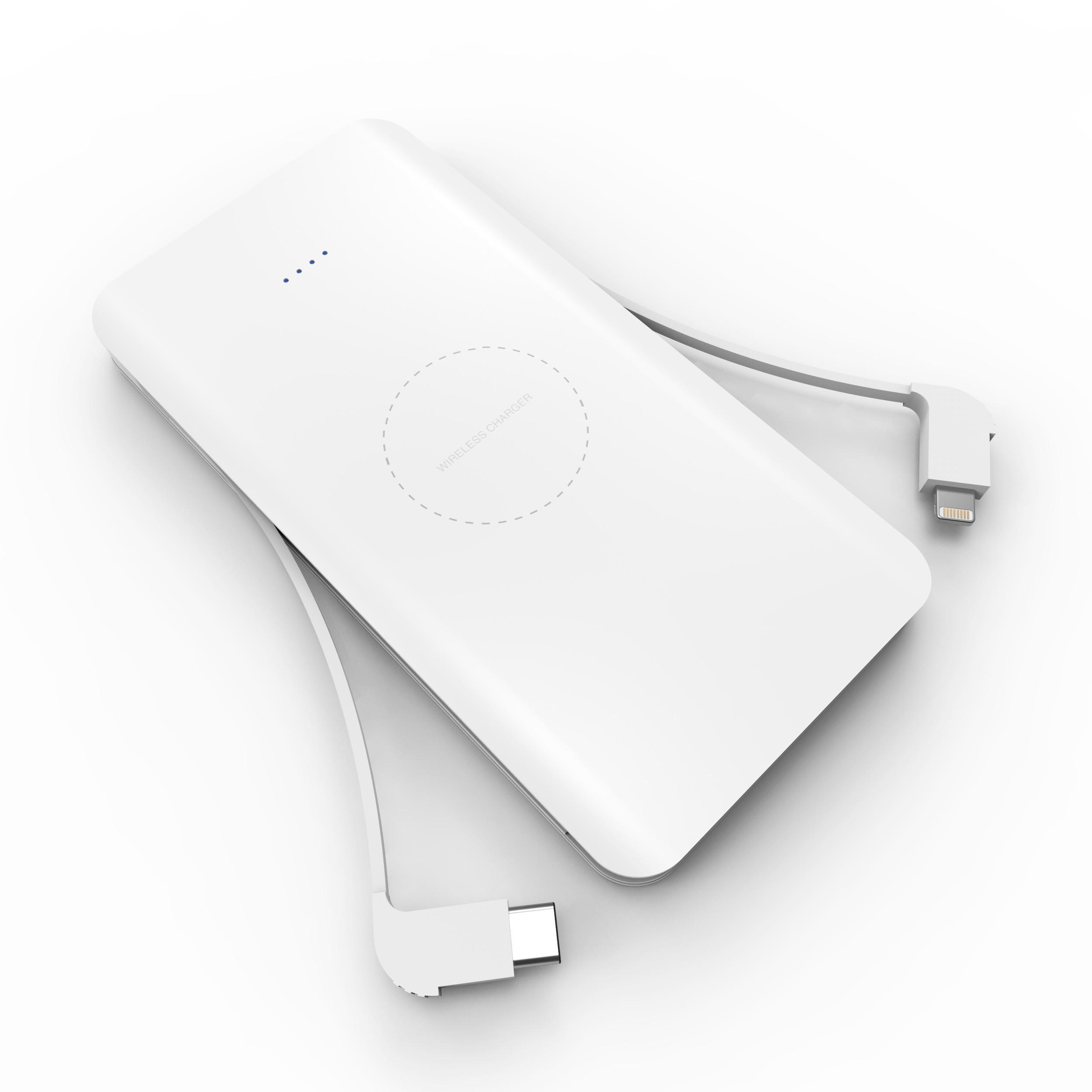 WIRELESS POWERBANK with type-c and lighting cable 8000mAh,Qi Power Bank,Portable Power Bank Charger QI Wireless Charge