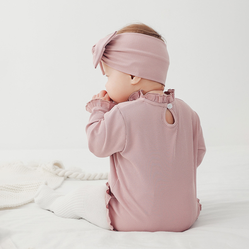 In Stock Baby Romper Bamboo Children Ruffle design Girls Baby Bodysuits