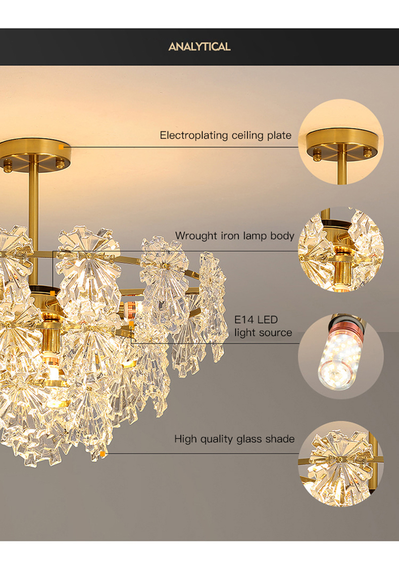 Transparent Glass Led Chandelier For Living Room Foyer Hall Luxury Ceiling Lamp Decor Kitchen leaf chandelier(WH-CY-250)