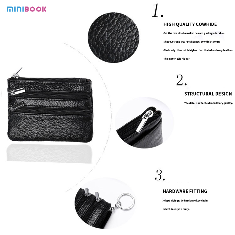 2023 Fashion Designer Bags Genuine Leather Coin Purse with Key Ring in Pure Colors