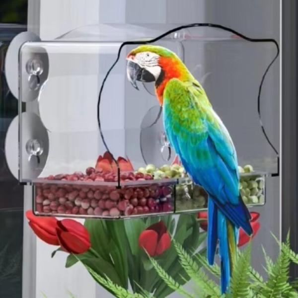 Functional Acrylic Bird Feeder Sustainable Window Pet Feeders OPP Bag Packing