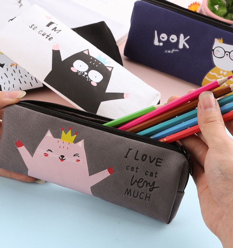 Customized Logo Acceptable Fashion Cartoon Canvas Pen Bag for Junior High School Pupils
