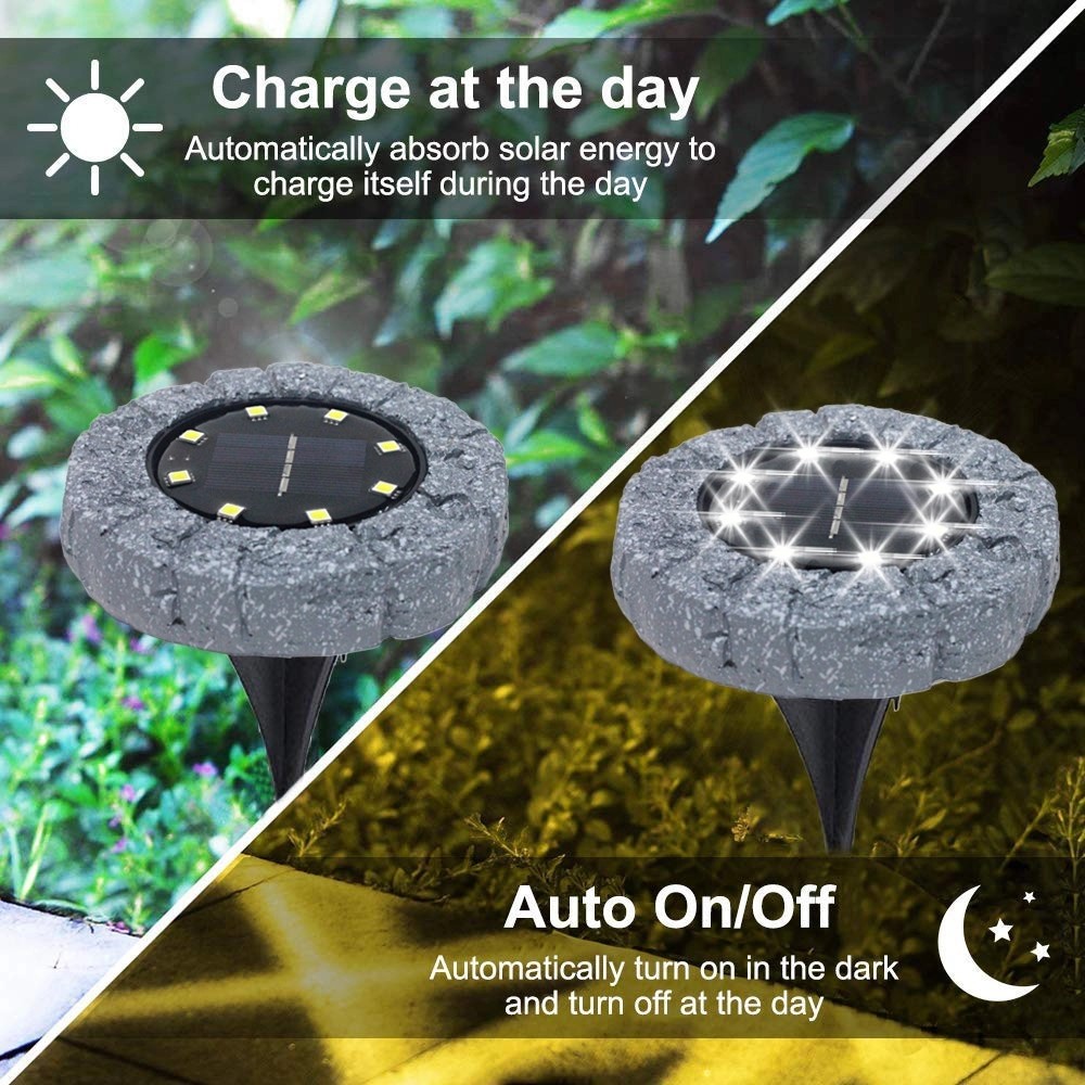 Waterproof LED Solar Powered Garden Ground Lights Simulated Marble Stone Appearance