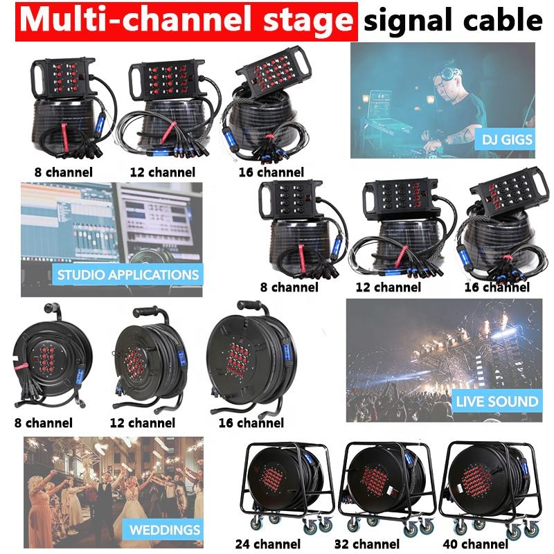 TPE Multichannel XLR Y Splitter Cable 3 Pin XLR Female to Male DE Power DMX Snake Audio Cable 4 8 12 16 24 32 48 Channel