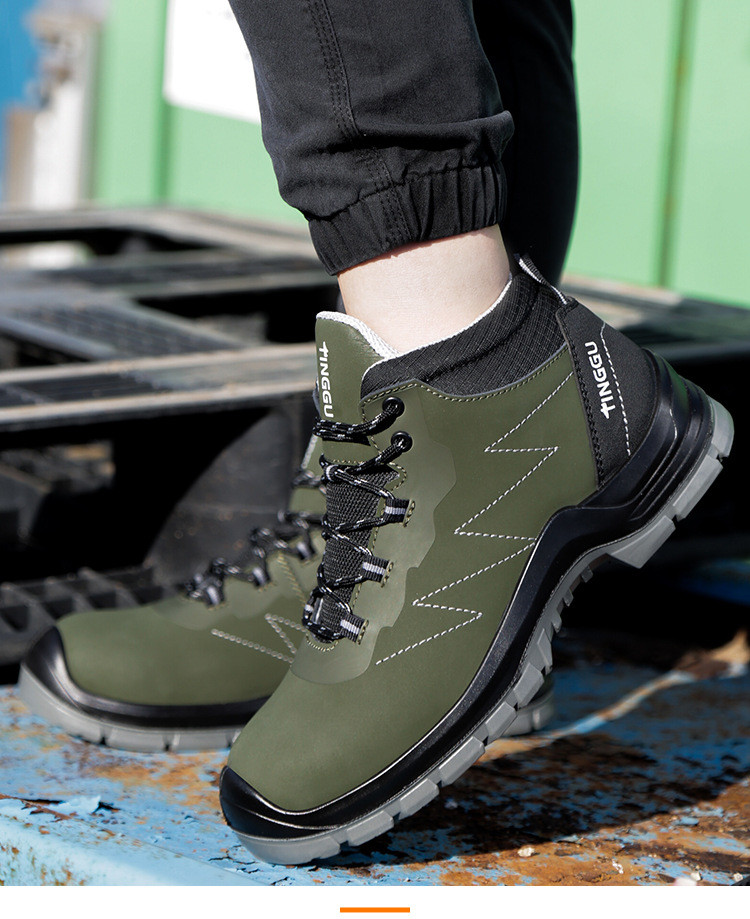 Anti-static Steel Toe Safety Boots Genuine Leather Work Shoes With Steel Plate Midsole PU Sole