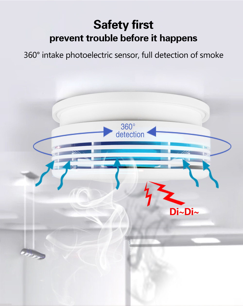 Tuya Smart Home Energy-saving Battery Power Supply Mobile App Push Wifi Smoke Detector