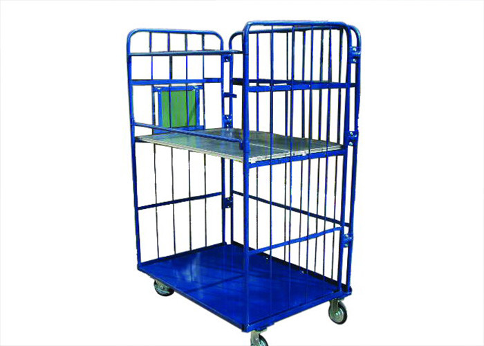 Folding Stackable Wire Mesh Storage Cages , Roll Cage Trolley For Transport