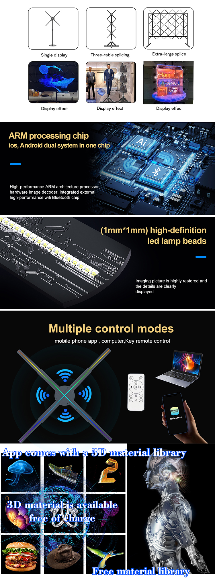 Holographic Fans 56CM Advertising LED Light Display for Indoor 3D LED Advertising Screen