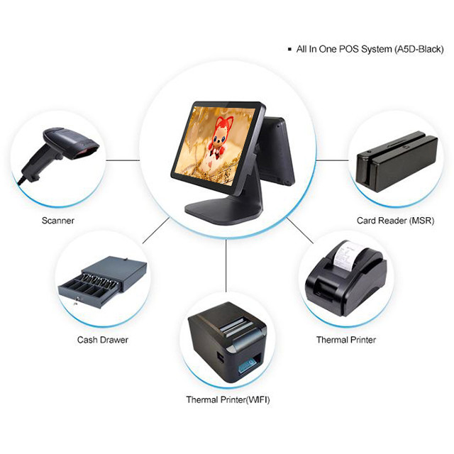 Black Color Dual Screen Retail Epos Systems Aluminium Alloy Housing For Small Business