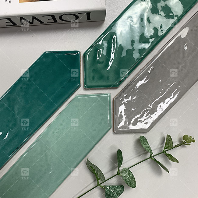 Hand Made Art Long Hexagon Green Mosaic Tiles For Bathroom Kitchen