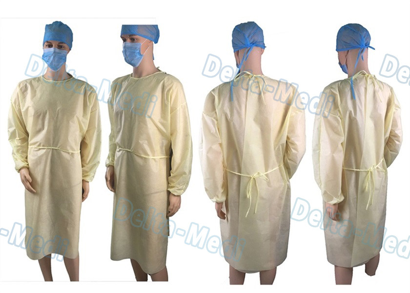 PP Light Yellow Disposable Isolation Gowns Protective Surgery Clothing