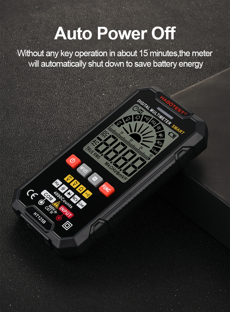 HT125B Smart Digital Electrician Multimeter Digital DC AC Voltage Ohm Diode Capacitance NCV Hz Live Wire Tester
