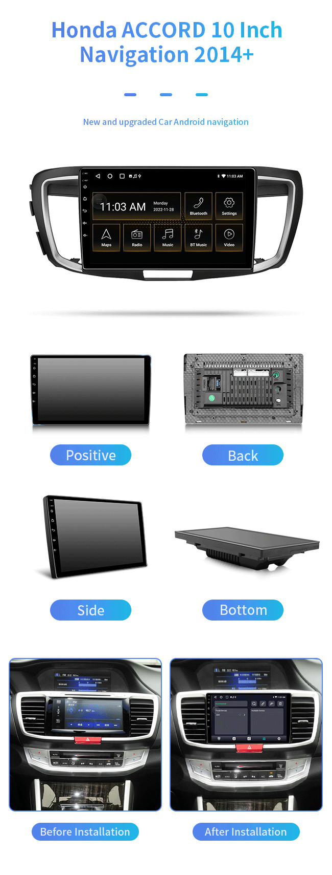 8-Core For Honda ACCORD 2014+ Google Maps Car Computer Bluetooth Car Navigation
