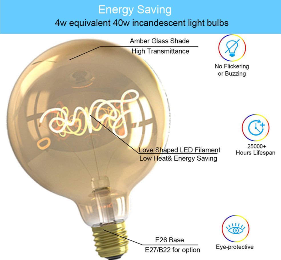 G125 E27 E26 Flexible LED Bulb Dimmable Filament 4W 220V 110V