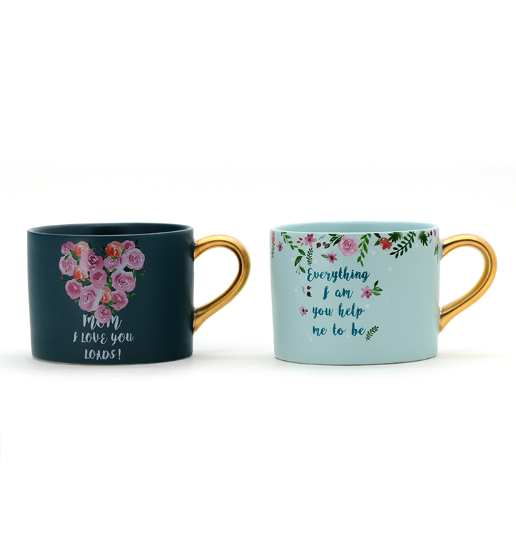 Lovely Mothers Day Crockery Elegant Design Mom Gift Ceramic Mug Coffee With Gold Handle