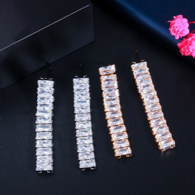 White Gold Color Luxury Bridal CZ Crystal Necklace Dark White Crystal CZ Necklace Earring Silver Wedding Jewelry Sets