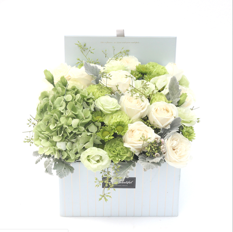 Square Folding Flower Gift Pink White Paperboard Box Carton Packaging Customized