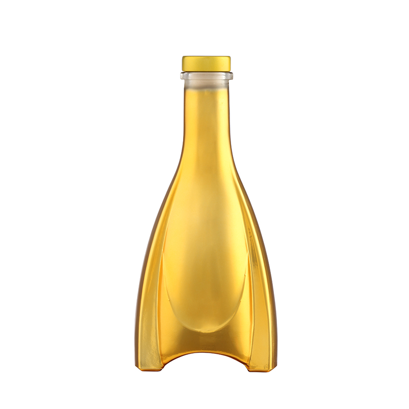 Super Flint Glass Empty Vodka Whiskey Wine Glass Bottle with Electroplated Finish