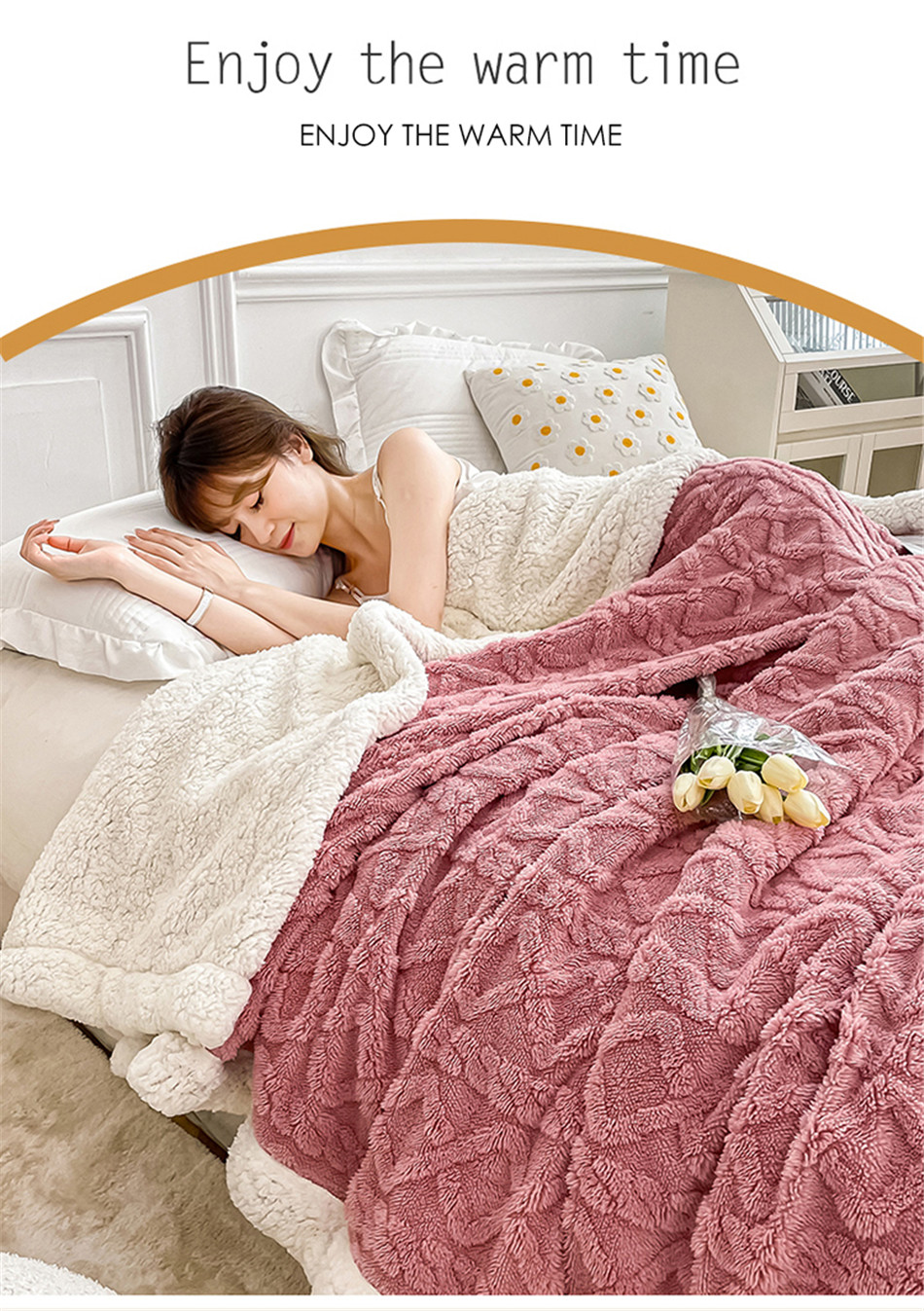 Simple Style Polar Fleece Blanket Double Sided Lamb Cashmere Plaid for Winter Nights