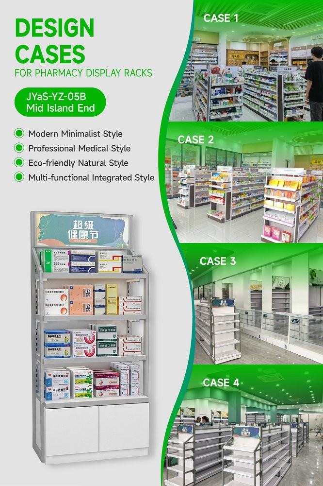 JYaS-YZ-05B High-End Boutique Pharmacy Design Cabinet for Pharmacy Entrance with White Glossy Boards