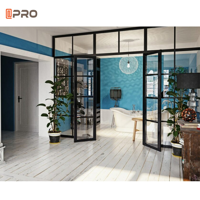 French Style Steel Frame Glass Swing Door With Hinges Powder Coated