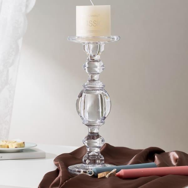Quality Large Pillar Taper Clear Color Glass Candle Holder Pressed 11.8 Inch Tall for sale