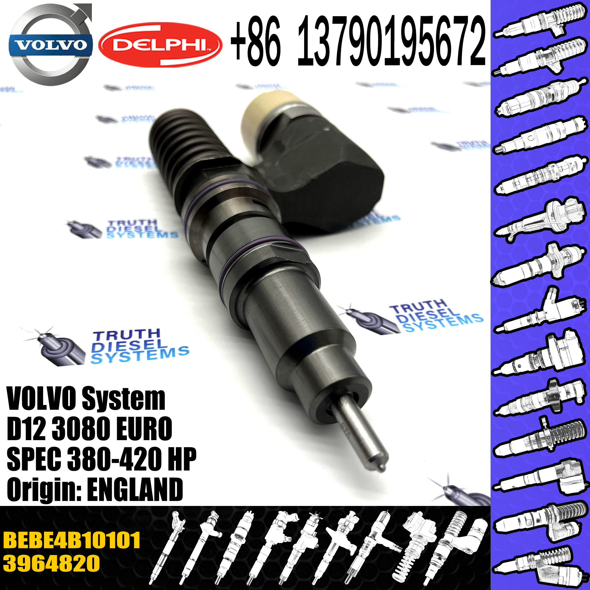 injector common rail fuel injector 3964820 BEBE4B10101 for D12 3080 EURO SPEC 380-420 HP with genuine quality