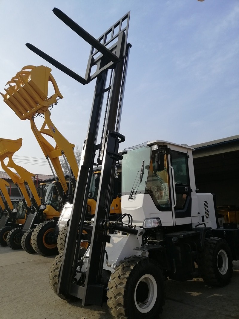 3.5ton 3m height rough terrain forklift with clamp barrel drum clamp forklift