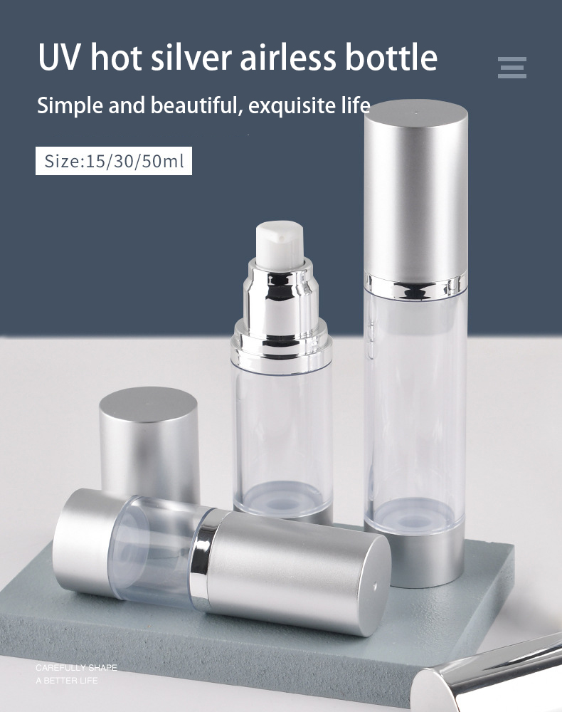 Plastic Clear White Silver Overcap Airless Cosmetic Bottles Packaging For Lotion 10ml - 30ml
