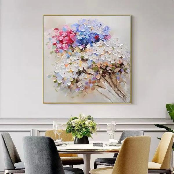 Quality Hand Painted Landscape Oil Painting Simple Texture Art Hanging Painting Hydrangea Happy Loving Flower for sale