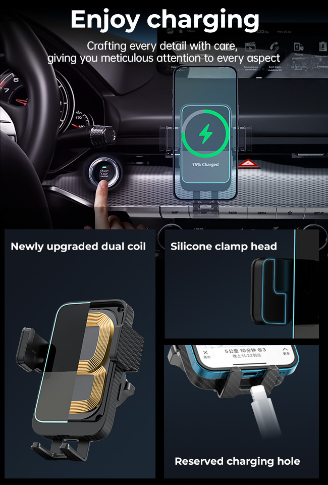 Dynamic LED Lights Magsafe Car Mount Double Coil Iphone Car Mount Charger