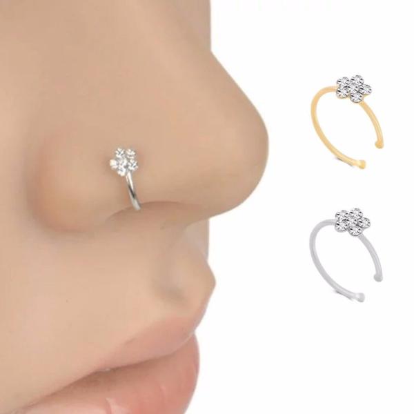 Fashion Crystal Nose Ring Indian Flower Nose Stud Hoop Septum Clicker Piercing