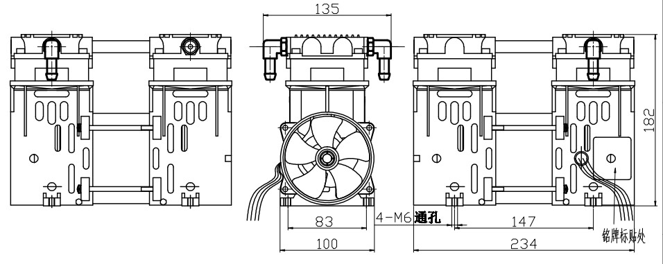 2 Bar Low Noise Silent Air Compressor Oil Free 370W 70L/M 1300 RPM