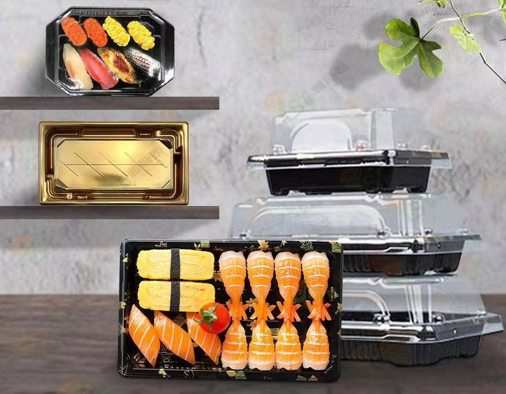 Transparent Lid Plastic Sushi Tray Food Grade Disposable