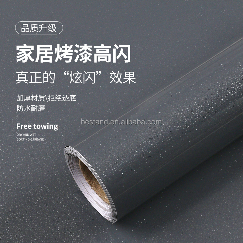Modern Design PVC Dark Gray Glossy Foil Sticker for Removable Furniture Wallpaper Kitchen Cabinet Door Paper