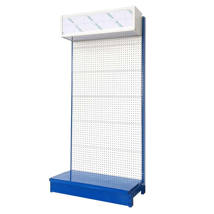 Factory Custom Size Color blue super market display racks sided steel modern gondola grocery store shelf