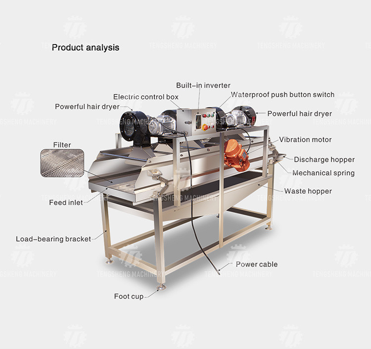 380V 4.25KW Fruit and vegetable air drying machine large vibrating air drying machine stainless steel vibration air dryi