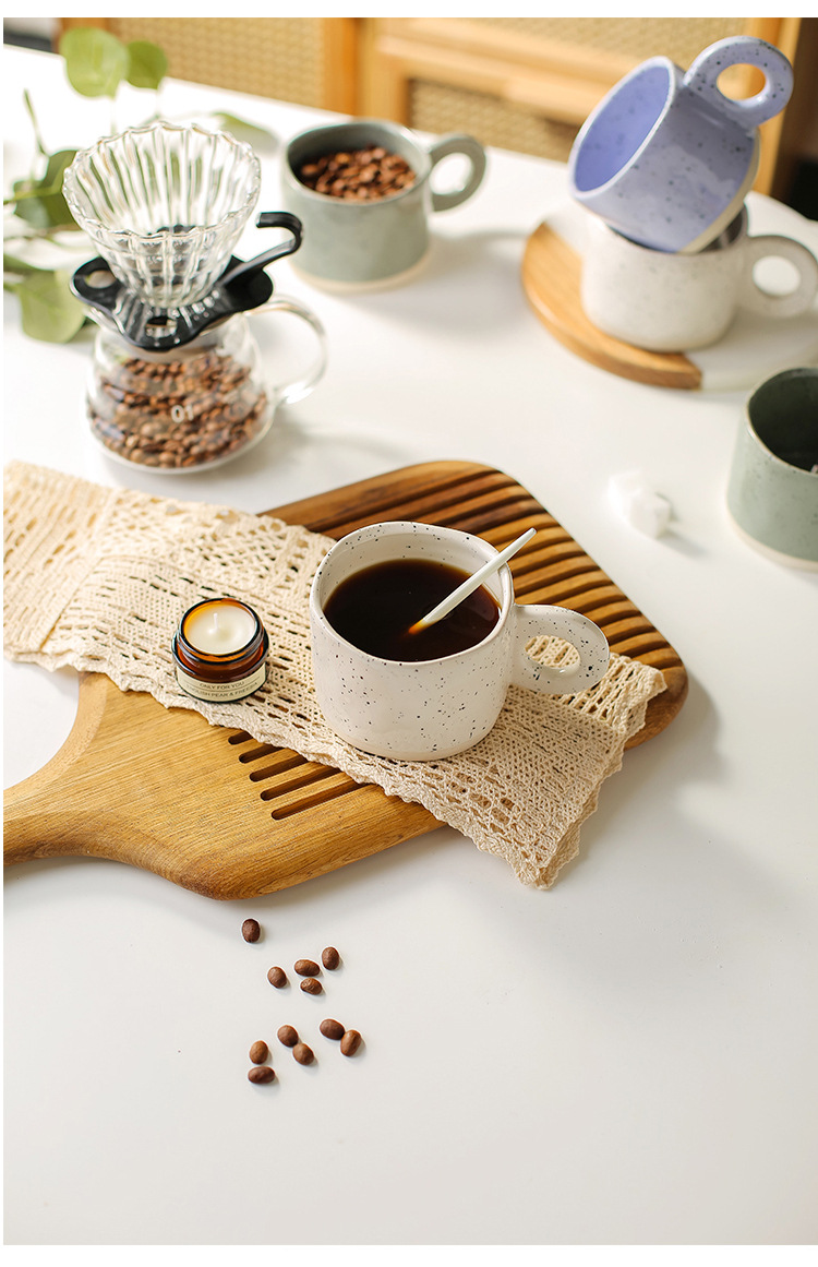 300ML Ceramic Nordic Ring Handle Coffee Mug Speckled Brief Novelty Pattern Milk Tea Cup Breakfast Milk Mug