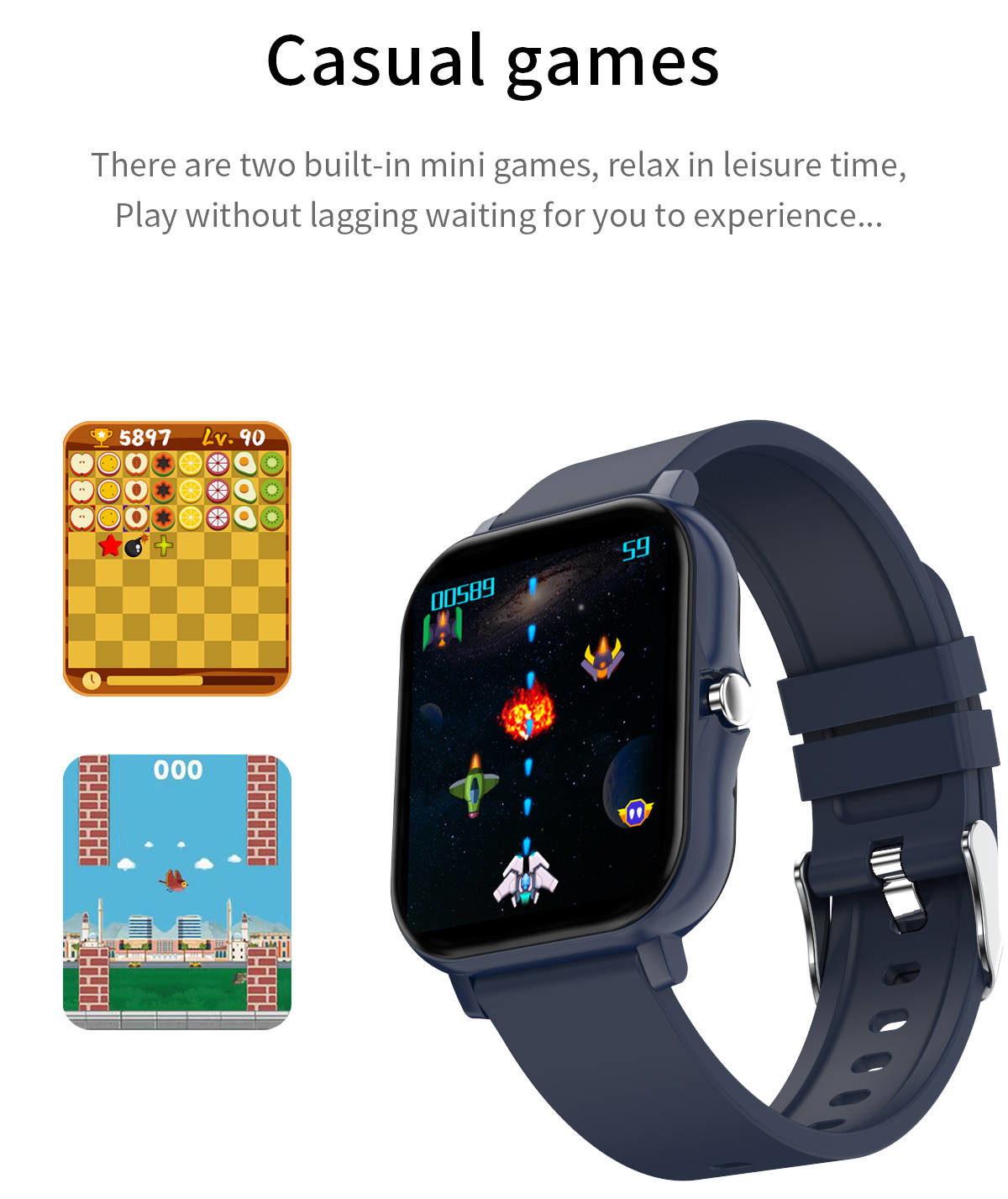 Double UI Switch Smartwatch Sport Calorie Detection SMS Reminder With Two Casual Games