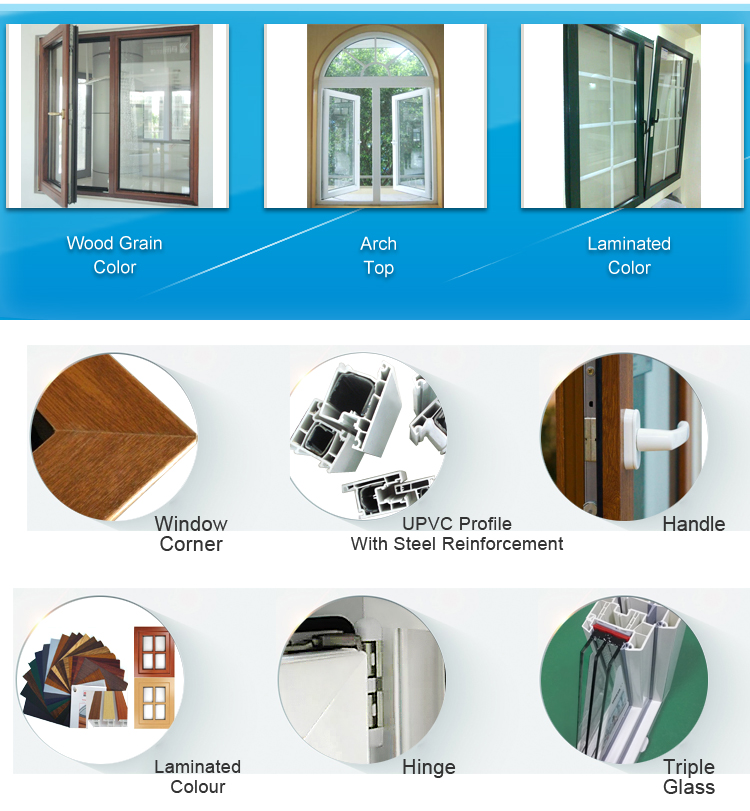 Custom Modern UPVC Swing Window House White Color PVC Casement Windows