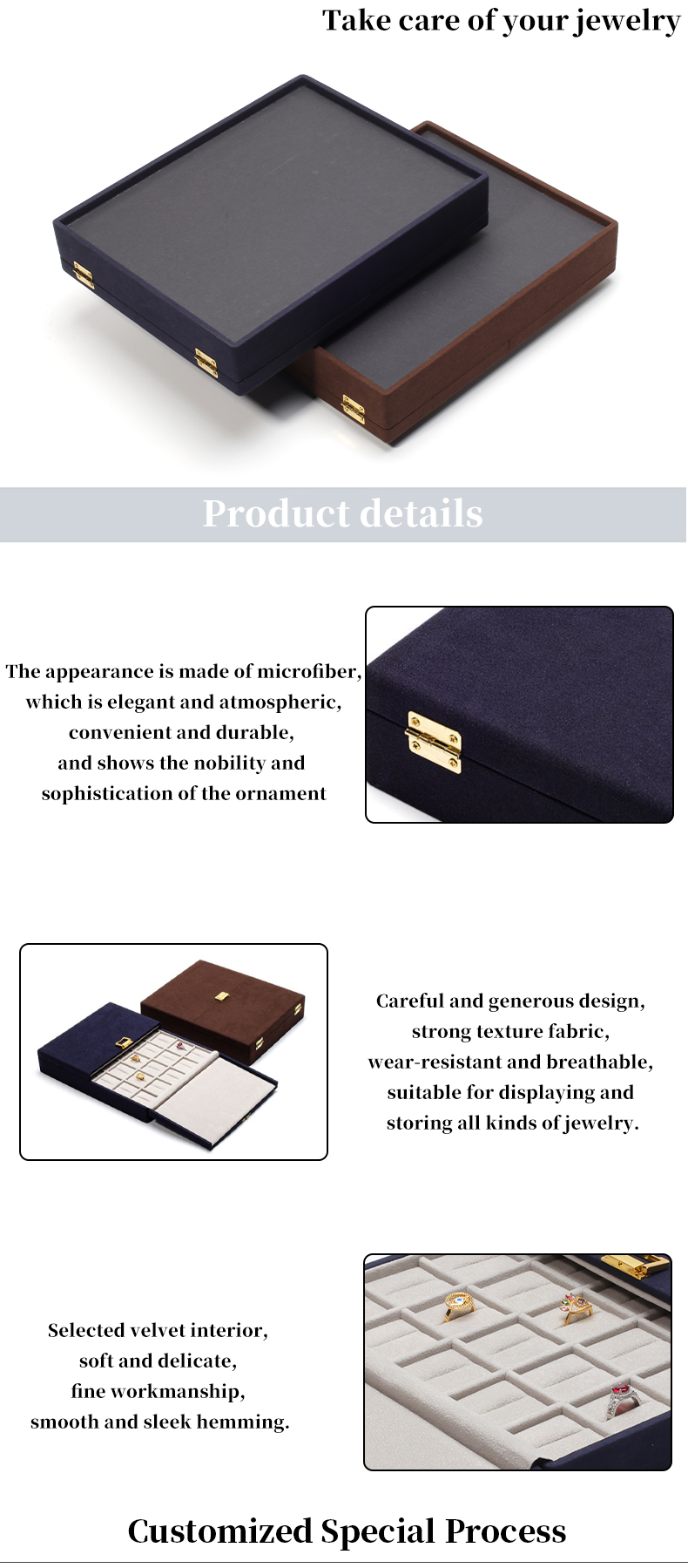 Blue Microfiber Leather Jewelry Gift Boxes Custom Jewelry Packaging 29x23x5cm