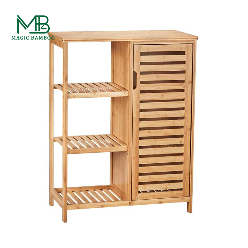 Solid Bamboo Kitchen Storage Cabinet Shelf For Bathroom Storage