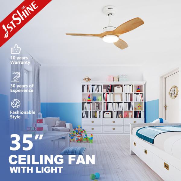 Small Space 35 Inch Solid Wood Blades Ceiling Fan with LED Light Motor DC Pure