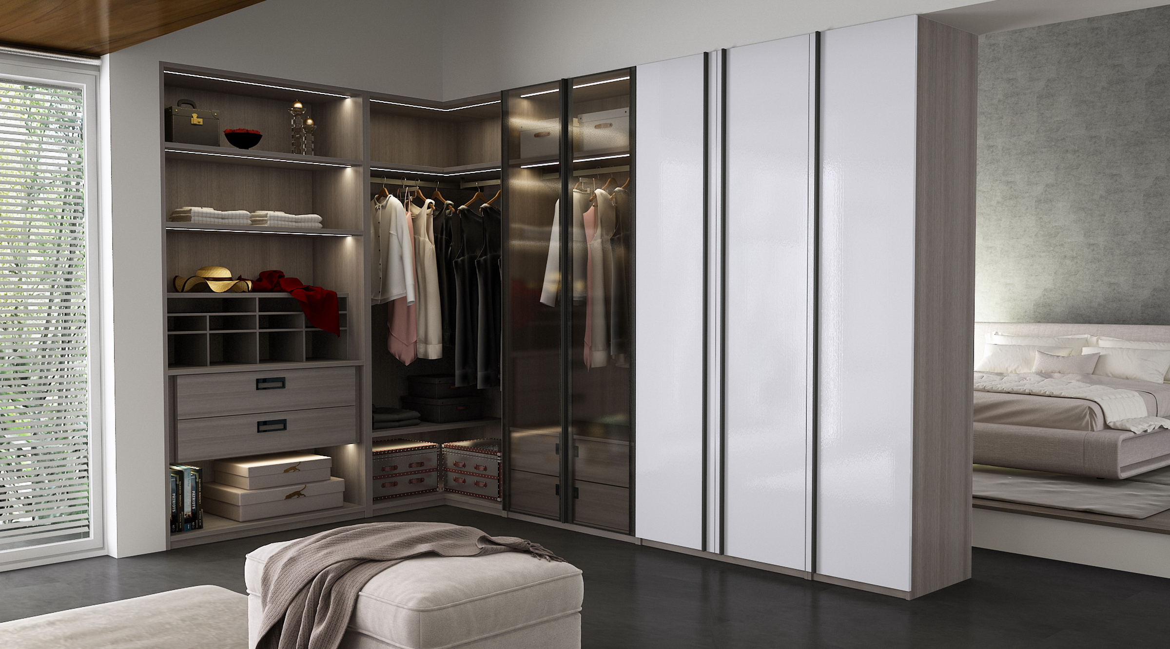 Wood Style PANEL Big Corner Open Wardrobe Cabinet for Home Villa Hotel Apartment Bedroom