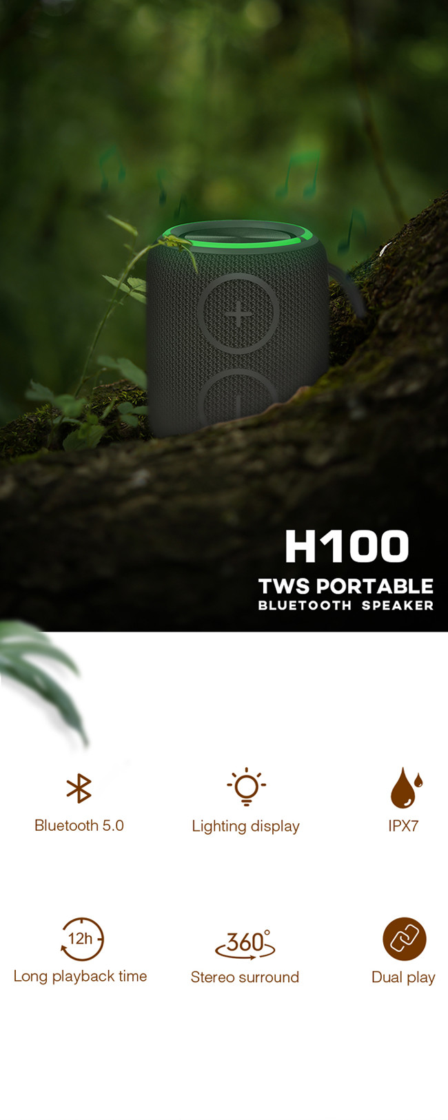 Bluetooth 5.0 Wireless Waterproof Speaker 16W Type C Charging Port