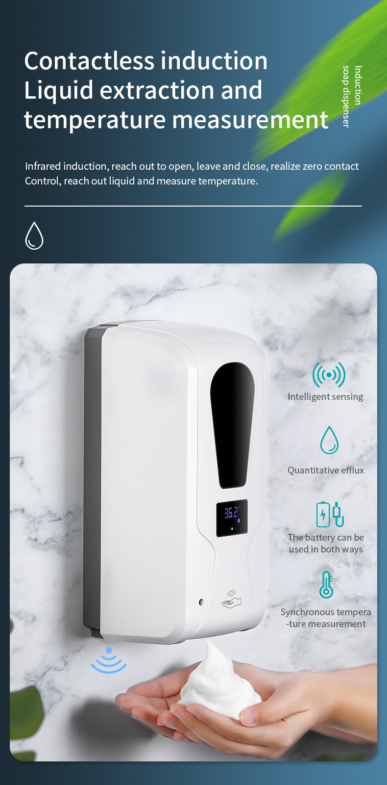 Automatic Sensor ABS PP PC Automatic Soap Dispenser 1000ml For Hand Sanitizer