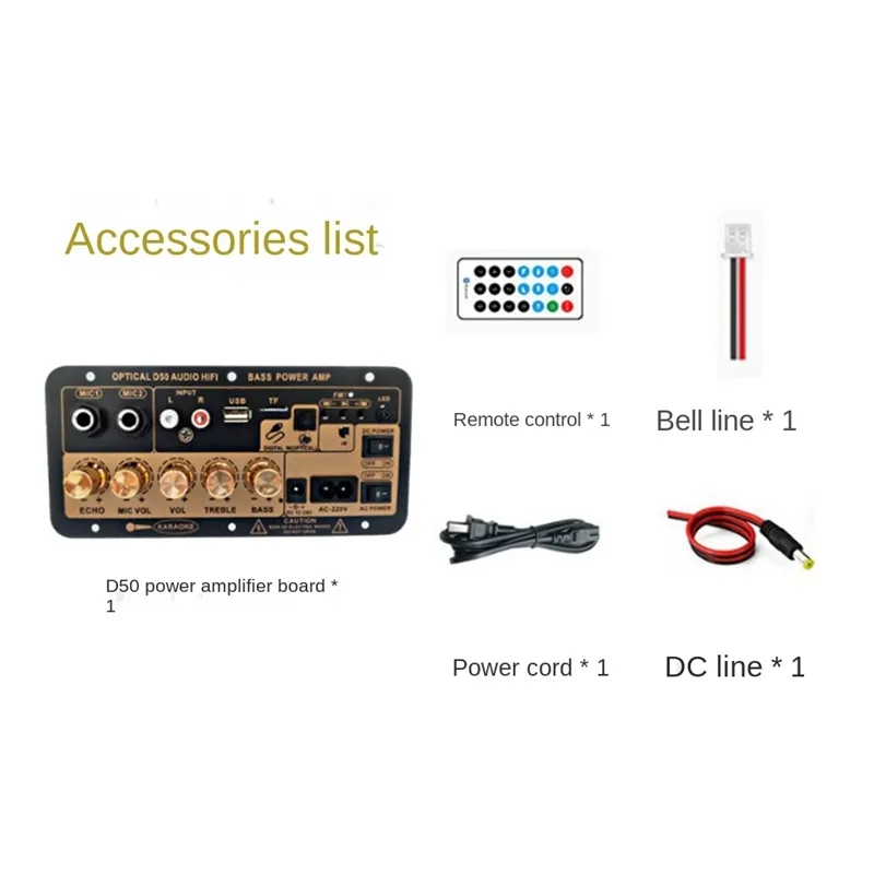 D50 Amplifier Board With Optical Audio BT AMP USB FM Radio TF Player Black For Home Car