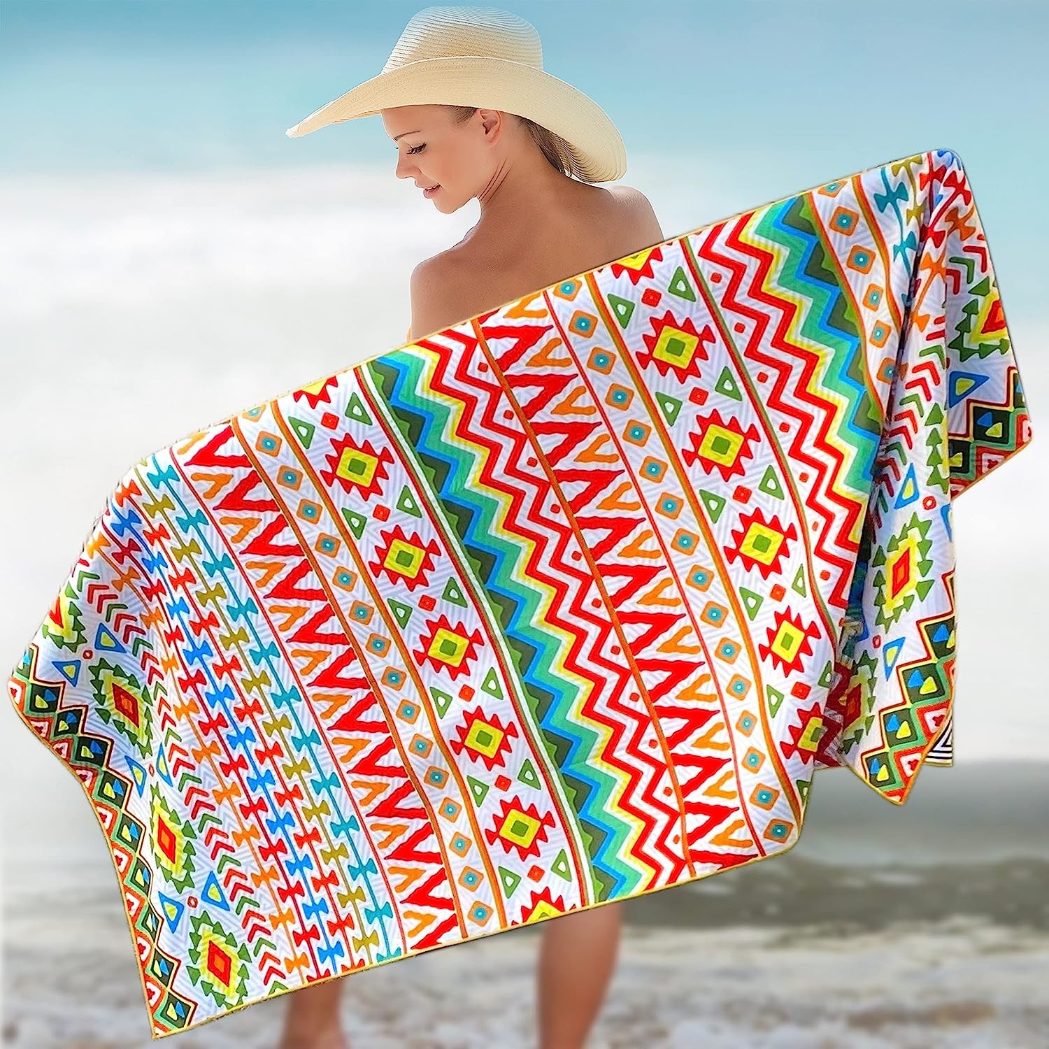 Printed Microfiber Suede Beach Towel Absorbent Soft Durable